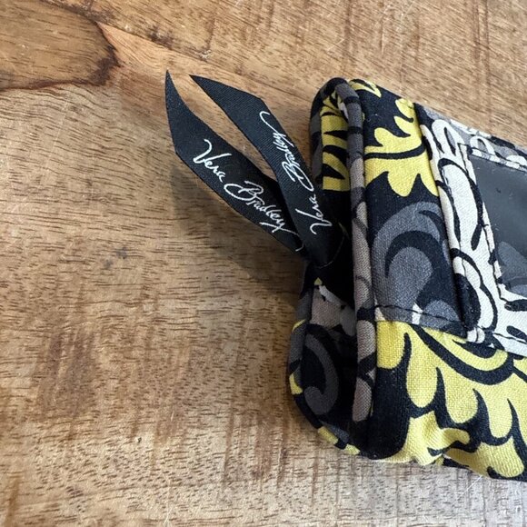 Vera Bradley Turnlock Wallet Baroque Floral Pattern Black Yellow Gray - Picture 3 of 12